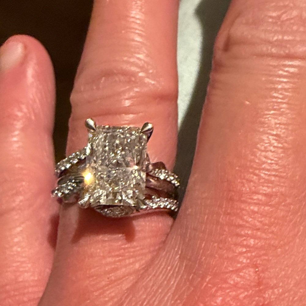 Radiant Silver Diamond Ring Set
